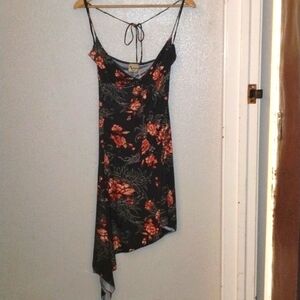 Grey Base with coral orange floral pattern dress  Size S stretchy Never worn new